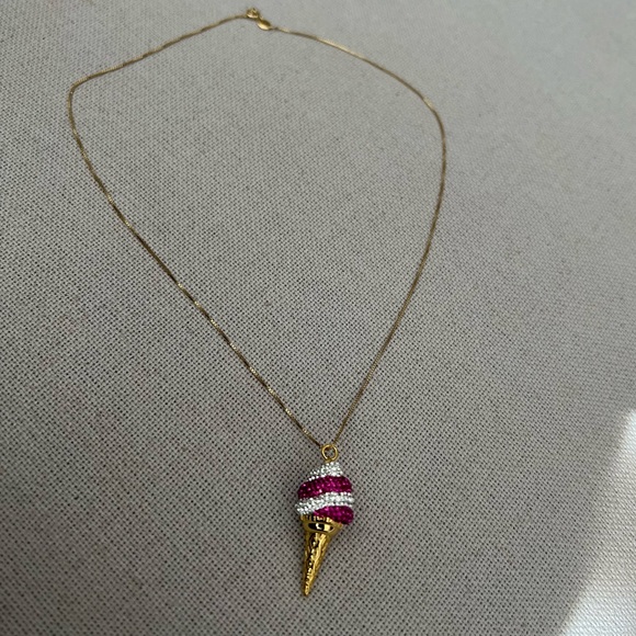 Simone I. Smith Sterling Pink Clear Crystal IceCream Cone Pendant Necklace $900 - Picture 8 of 10